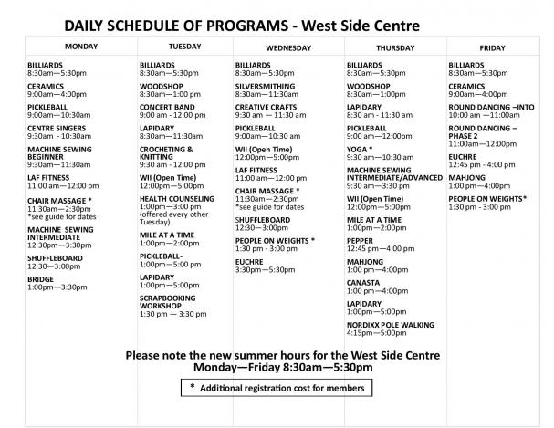 Weekly Program Schedules - WEST SIDE CENTRE